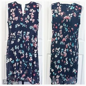 DR2 by Daniel Rainn Navy Multi Floral Sleeveless Pleated Dress Medium